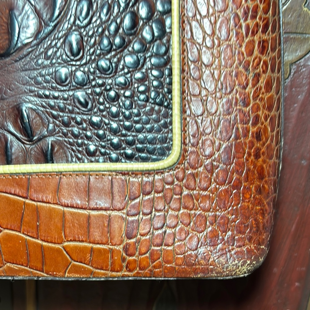 Brahmin Leather Bag Tricolor w Melbourne Croc Magnetic Snap Flap 10”x9.5”x3.5” - Picture 10 of 17